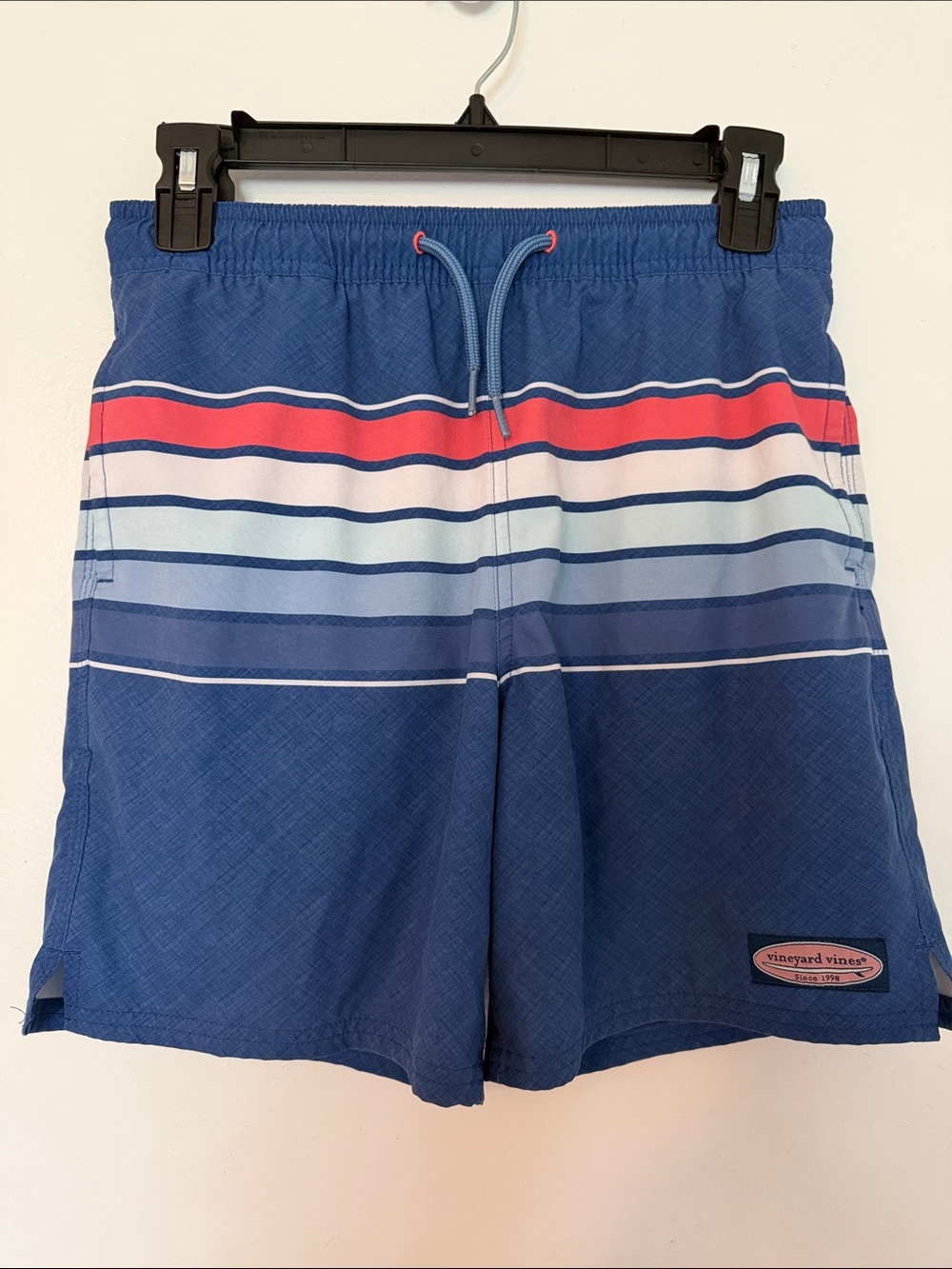 Vineyard Vines Boys Chappy Swim Trunks Multi Stripe Blue Pink Size M (12-14)